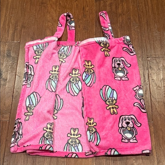 Pink Plush Troll / Dog Print Towel Wrap Robe ONE SIZE - Picture 3 of 8